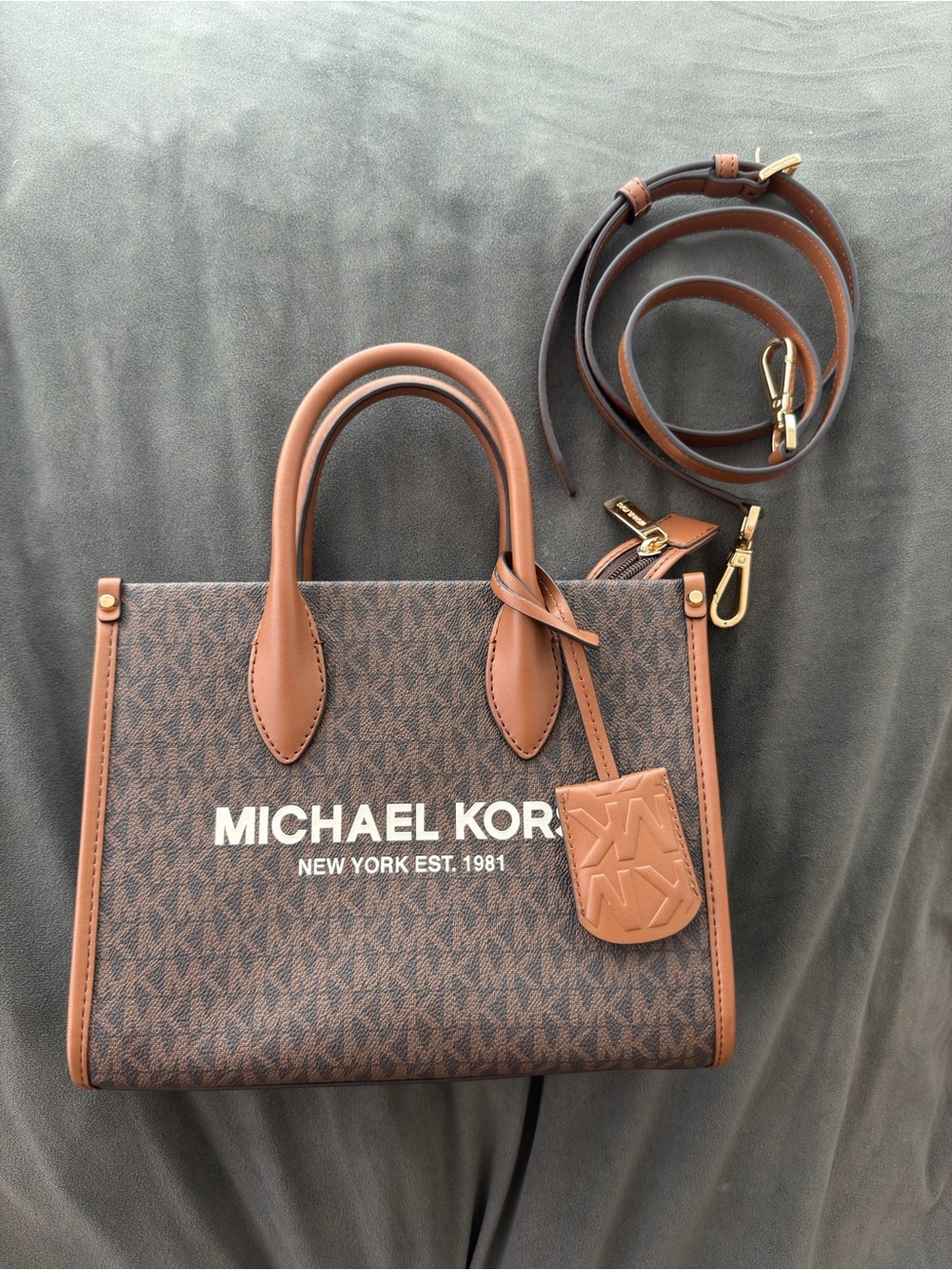 Michael Kors Brown Logo Tote Bag with Tan Trim